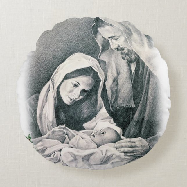 Kerstmis Ronde Kussen, Jezus Christus Rond Kussen (Voorkant)