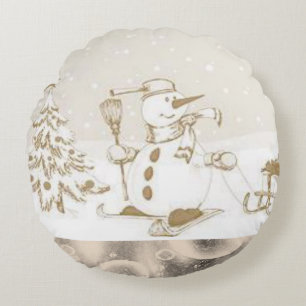 Kerstmis Ronde Kussen, Sneeuwman Rond Kussen