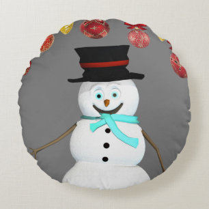 Kerstmis Ronde Kussen, Sneeuwman Rond Kussen