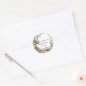 Kerstmis Rood Bessen Dennennaalden Krans Bruiloft Ronde Sticker (Envelop)