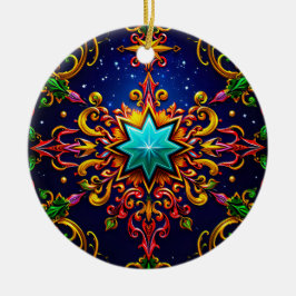 KERSTMIS Rood Blauw Goud Groen 3D Ster ~ Keramisch Ornament