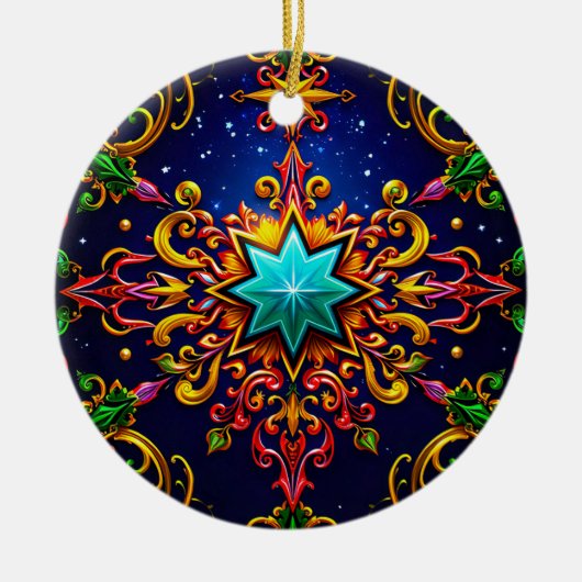 KERSTMIS Rood Blauw Goud Groen 3D Ster ~ Keramisch Ornament (Voorkant)
