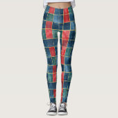 Kerstmis Rood Blauw Groen Vierkanten Leggings (Voorkant)