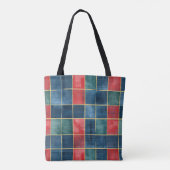 Kerstmis Rood Blauw Groen Vierkanten Tote Bag (Achterkant)
