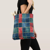 Kerstmis Rood Blauw Groen Vierkanten Tote Bag (Dichtbij)
