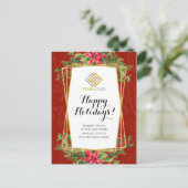 Kerstmis Rood Bloem Logo Zakelijke Postkaart (Staand voorkant)