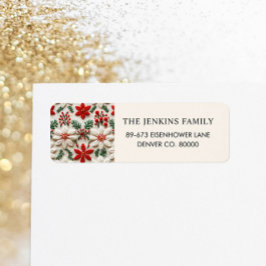 Kerstmis rood bloemadres etiket