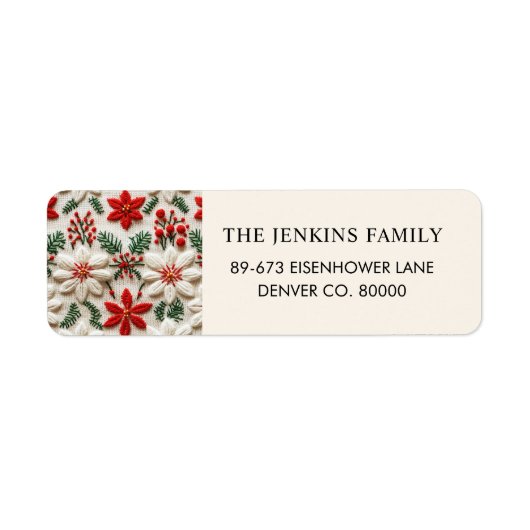 Kerstmis rood bloemadres etiket (Voorkant)