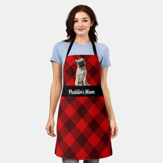 Kerstmis Rood Buffalo Plaid Pug Kerstman Hond Schort (Gedragen)