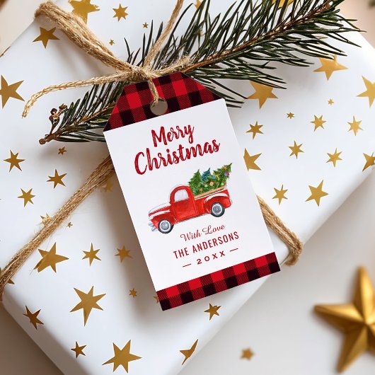 Kerstmis Rood Buffalo Pset Merry kerst Cadeaulabel