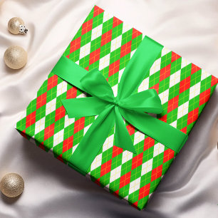 Kerstmis Rood En Groen Argyle  Cadeaupapier