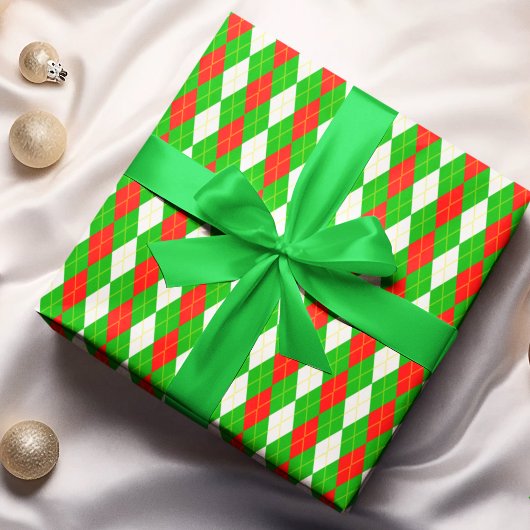 Kerstmis Rood En Groen Argyle Cadeaupapier