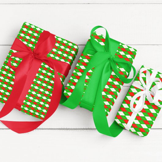 Kerstmis Rood en Groen Argyle Inpakpapier Vel