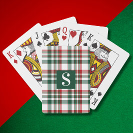 Kerstmis Rood En Groen Geruit Aangepast Monogram Pokerkaarten