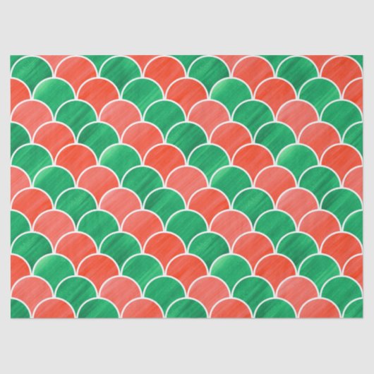 Kerstmis Rood en Groen Geschilderd Schaalpatroon Tissuepapier (Voorkant)