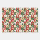 Kerstmis Rood en Groen Klassiek Patchwork Patroon Inpakpapier Vel (Voorkant)