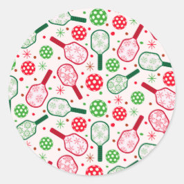Kerstmis Rood en Groen Pickleball Paddles Ronde Sticker