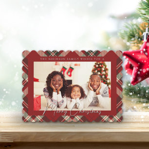Kerstmis Rood en Groen Tartan Foto Plat Kaart