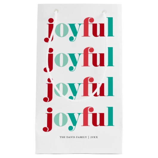 Kerstmis Rood en Groen "Vrolijk" Klein Cadeauzakje (Voorkant)