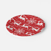 Kerstmis: rood en wit feestpatroon papieren bordje (Gekanteld)