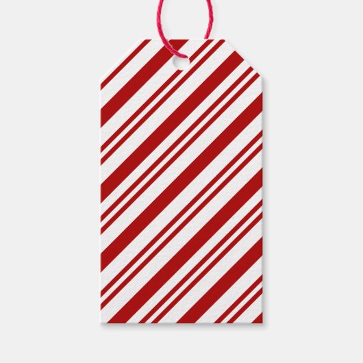 Kerstmis Rood en Wit Gestreept Cadeaulabel (Voorkant)