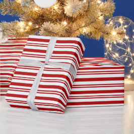 Kerstmis Rood en Wit Gestreept Cadeaupapier