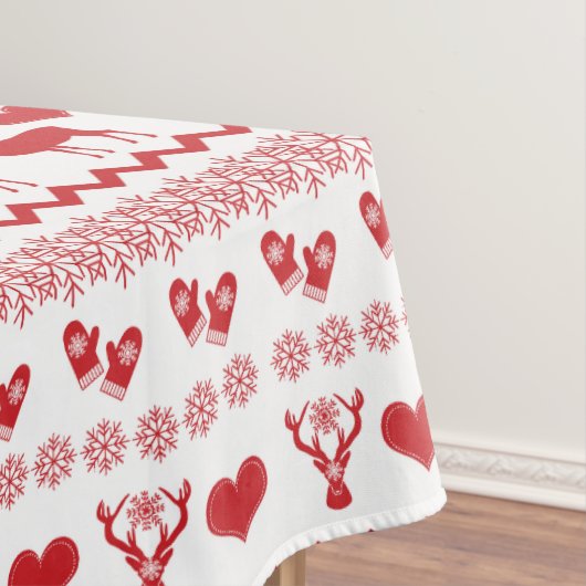 Kerstmis: Rood en Wit rendier Snowflake Tafelkleed (Voorbeeld)