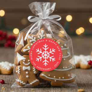 Kerstmis Rood en Wit Sneeuwvlok Winter Vakantie Ronde Sticker