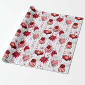 Kerstmis Rood en Wit Winter Pepermunt Kerstfeest Cadeaupapier (Uitgerold)