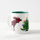 Kerstmis Rood en Zwarte Buffalo Play, Boom Tweekleurige Koffiemok (Voorkant links)