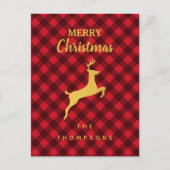 Kerstmis Rood en Zwarte Buffalo-speldenrendieren Feestdagenkaart (Voorkant)