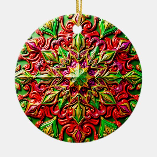 KERSTMIS Rood Geel Groen 3D Ster ~ Keramisch Ornament (Voorkant)