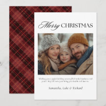 Kerstmis Rood Geruit Familie Foto Vakantiekaart