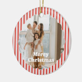 Kerstmis Rood Gestreept Retro 2 Foto Ornament (Links)