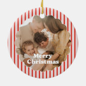 Kerstmis Rood Gestreept Retro 2 Foto Ornament (Achterkant)