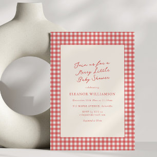 Kerstmis Rood Gingham Baby Shower Kaart