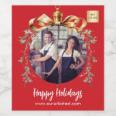 Kerstmis rood goud kerstbal team fotologo wijn etiket (Enkel label)
