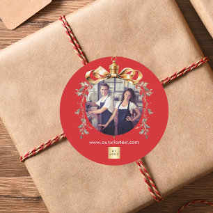 Kerstmis rood goud team foto ornament logo ronde sticker