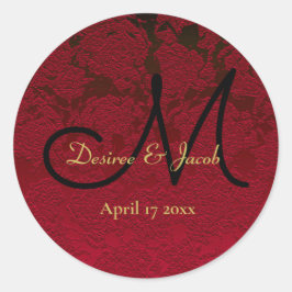 Kerstmis rood goud zwart winter bruiloft monogram ronde sticker