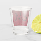 Kerstmis rood goud zwart winter bruiloft monogram shot glas (Achterkant)