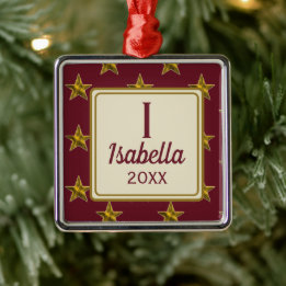 Kerstmis Rood Gouden Ster Monogram Vakantie Metalen Ornament