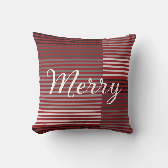Kerstmis -Rood, Grijs, Zwart, Witte Strepen Kussen (Voorkant)
