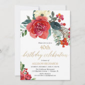 Kerstmis rood groen bloemig hulst bessen verjaarda kaart (Voorkant)