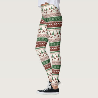Kerstmis Rood Groen Champagne Sneeuwvlokken Rendie Leggings