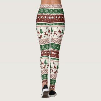 Kerstmis Rood Groen Champagne Sneeuwvlokken Rendie Leggings