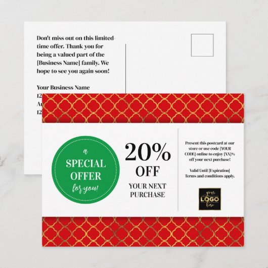 Kerstmis Rood Groen Coupon Korting Briefkaart (Voorkant / Achterkant)