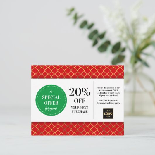 Kerstmis Rood Groen Coupon Korting Briefkaart (Staand voorkant)