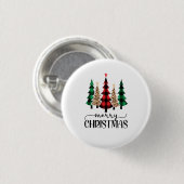 Kerstmis Rood Groen en Zwart Geruit Bomen Ronde Button 3,2 Cm (Voorkant /achterkant)