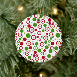 Kerstmis Rood Groen Geometrisch Naam Twee Zijden Keramisch Ornament