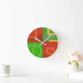 Kerstmis Rood Groen Geometrisch Ronde Klok (Huis)
